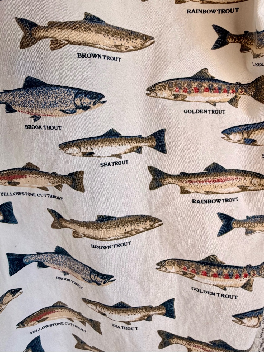 Vintage River Trout button-up shirt, 100% cotton